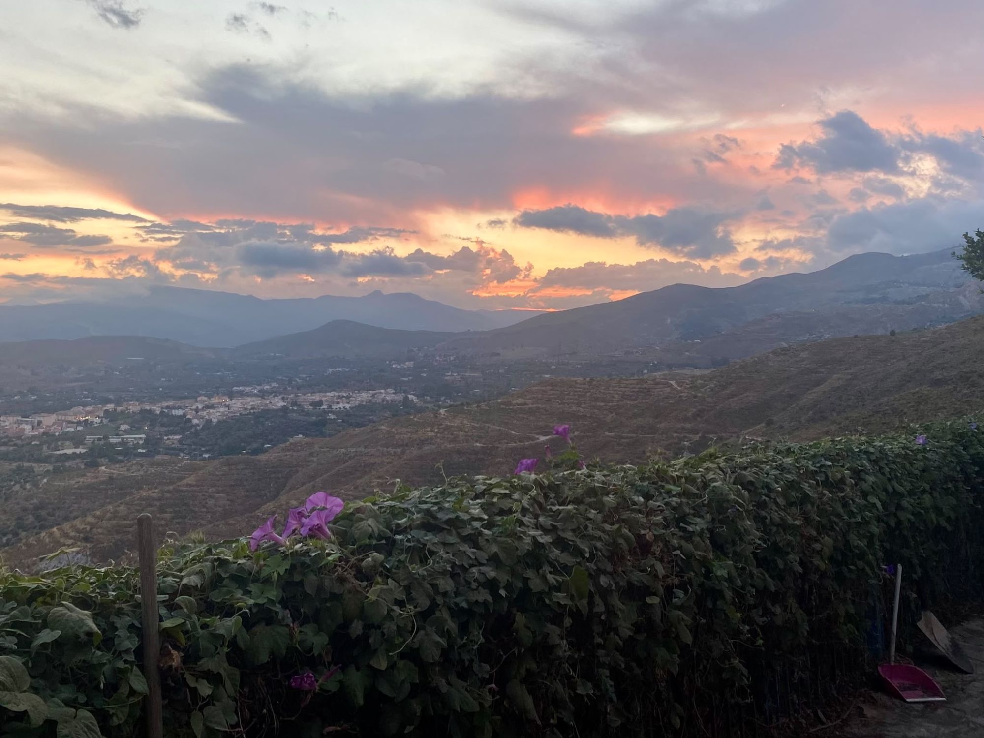 Sunset over the valley and the town of Órgiva